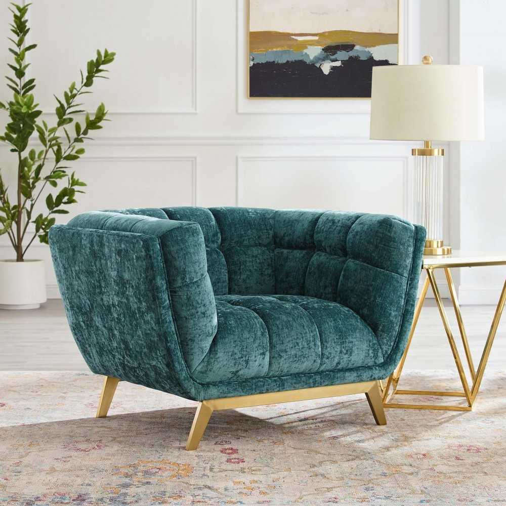 Bestow Crushed Performance Velvet Armchair, Teal