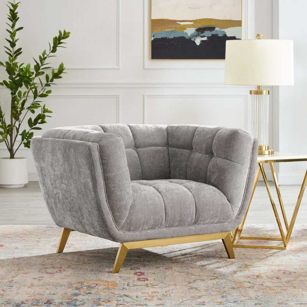 Bestow Crushed Performance Velvet Armchair, Light Gray