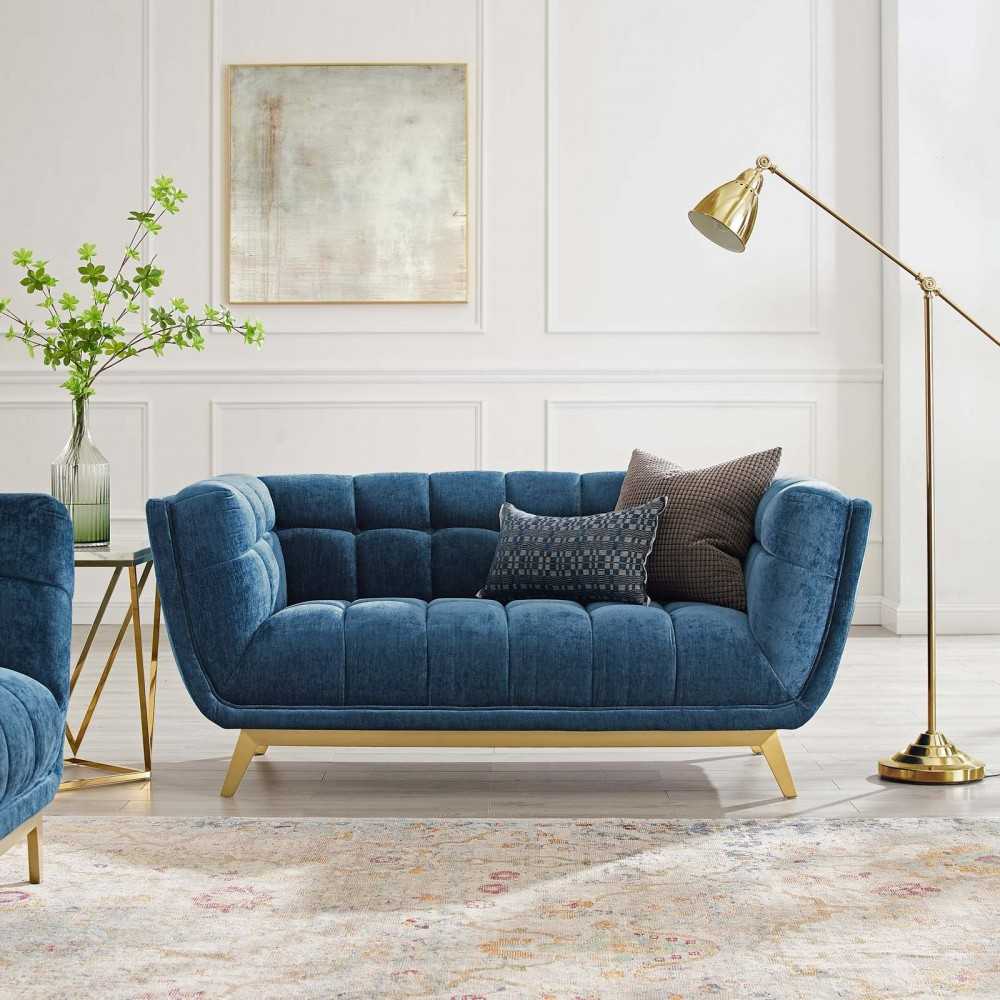 Bestow Crushed Performance Velvet Loveseat, Navy