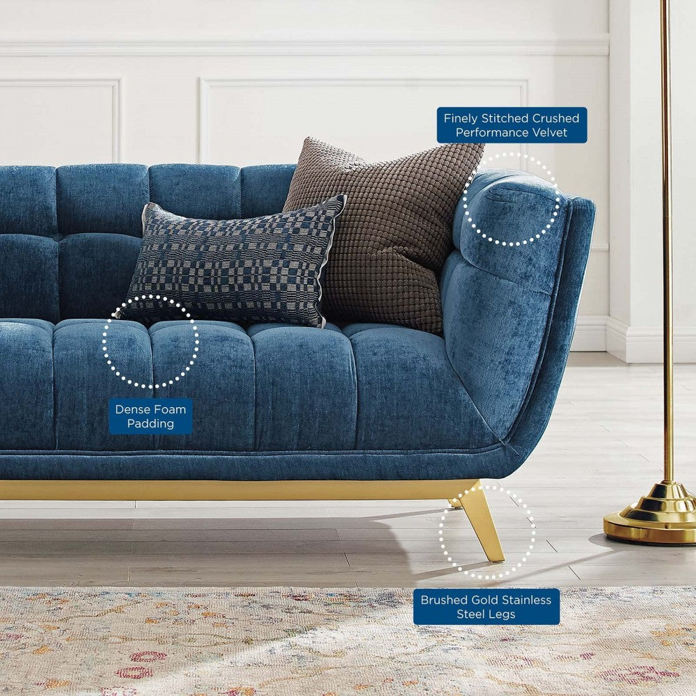 Bestow Crushed Performance Velvet Loveseat, Navy