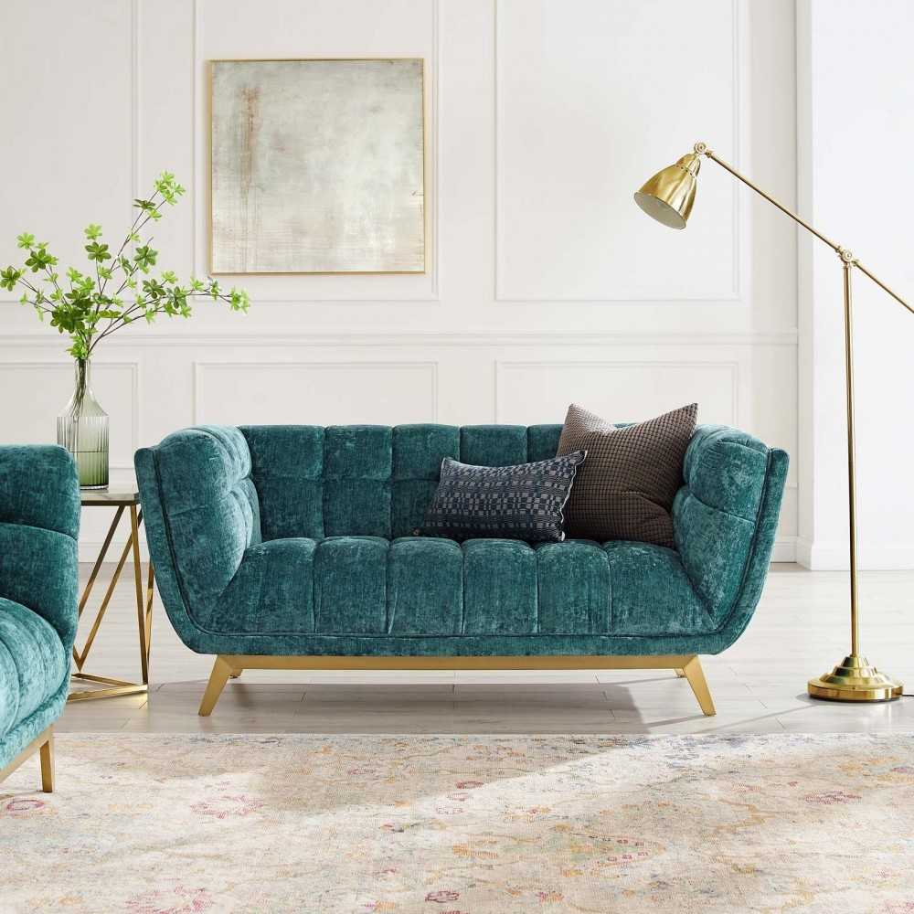 Bestow Crushed Performance Velvet Loveseat, Teal
