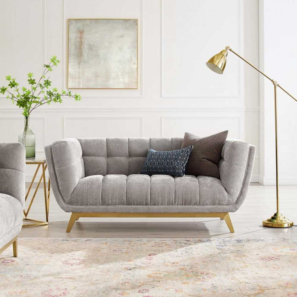 Bestow Crushed Performance Velvet Loveseat, Light Gray