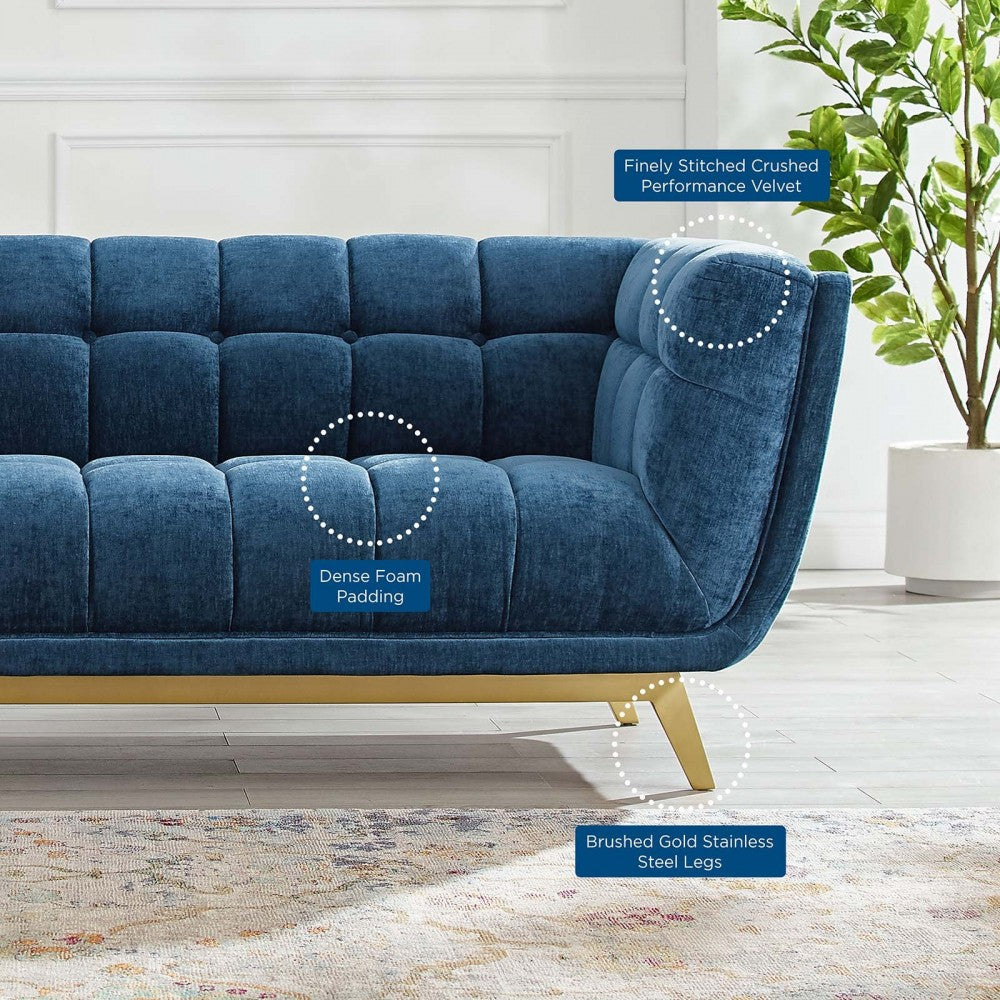 Bestow Crushed Performance Velvet Sofa, Navy