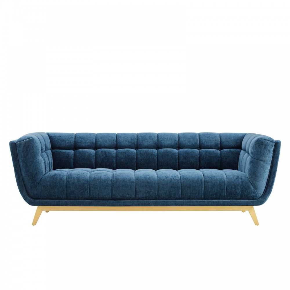 Bestow Crushed Performance Velvet Sofa, Navy