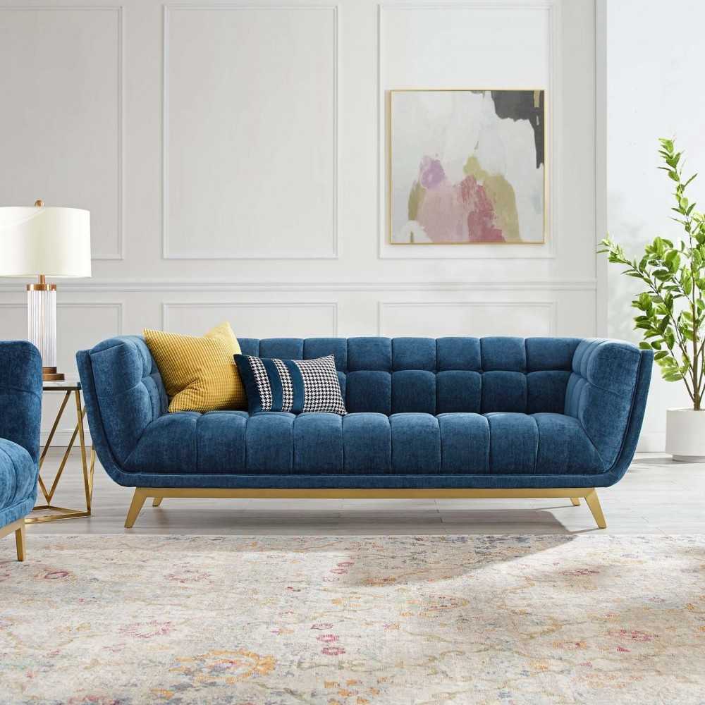 Bestow Crushed Performance Velvet Sofa, Navy
