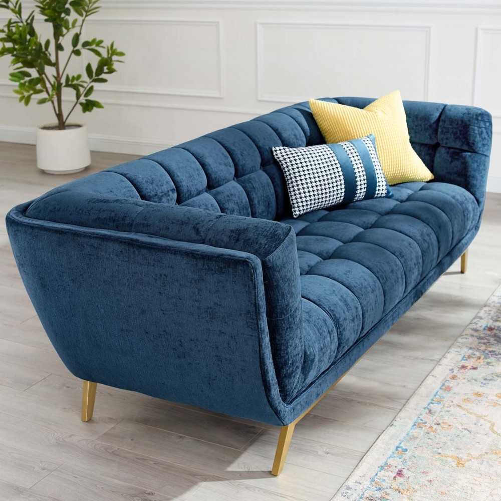 Bestow Crushed Performance Velvet Sofa, Navy