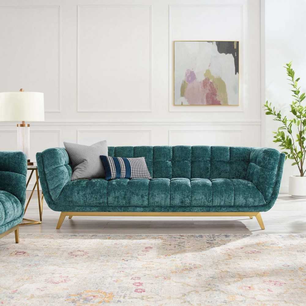 Bestow Crushed Performance Velvet Sofa, Teal