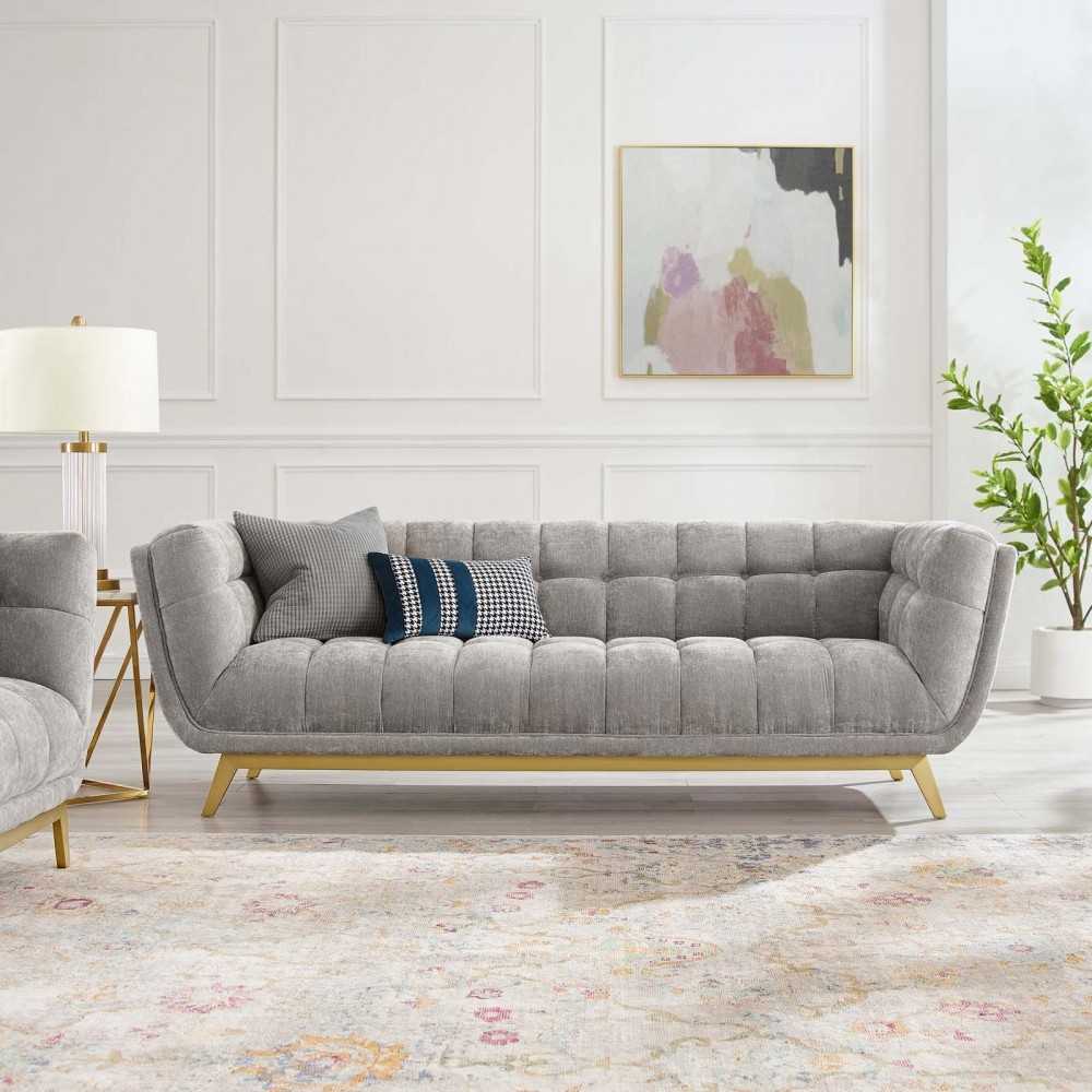 Bestow Crushed Performance Velvet Sofa, Light Gray