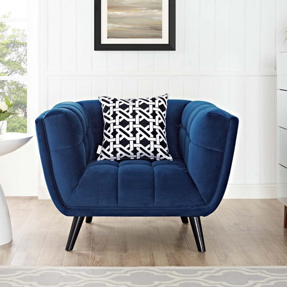 Bestow Performance Velvet Armchair, Navy