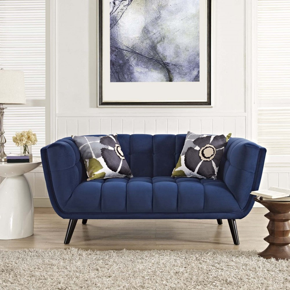 Bestow Performance Velvet Loveseat, Navy