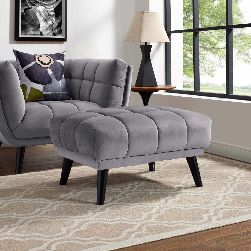 Bestow Performance Velvet Ottoman, Gray
