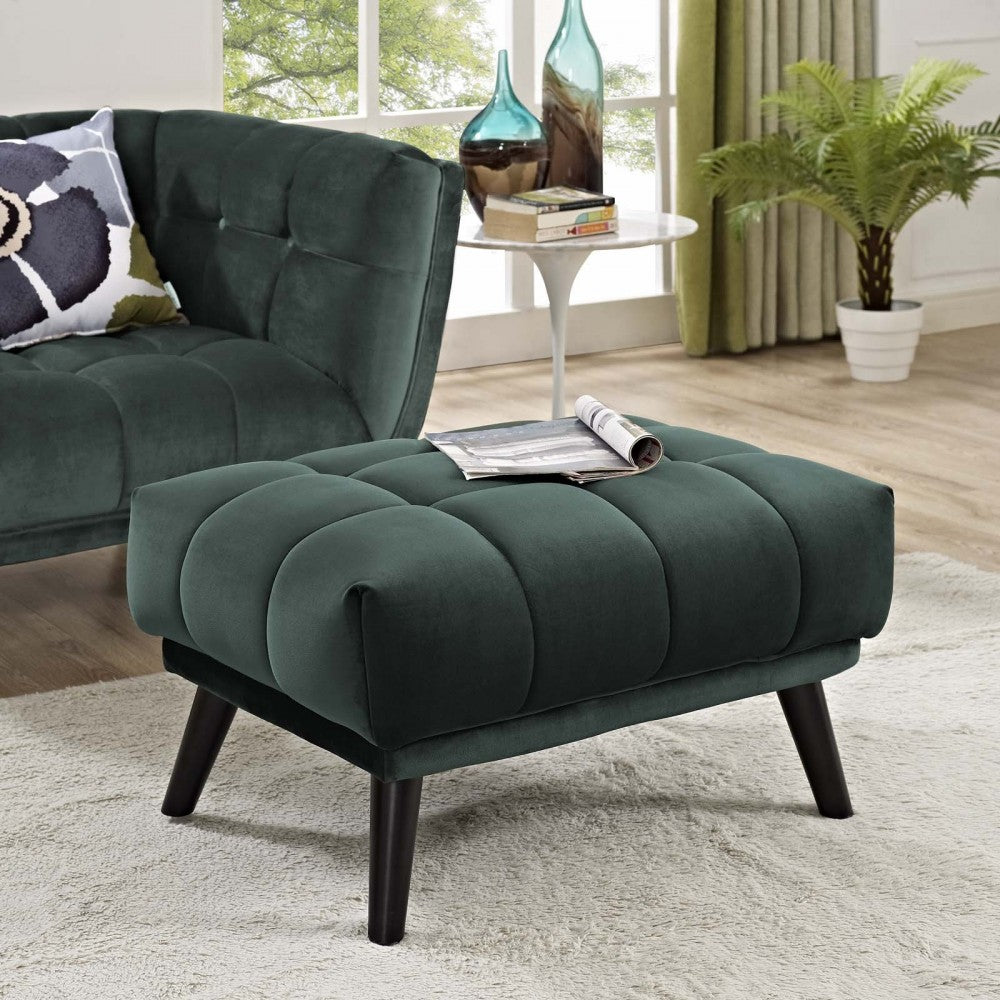 Bestow Performance Velvet Ottoman, Green