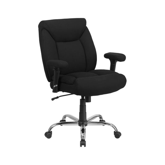 Big & Tall 400 lb. Rated Black Fabric Deep Tufted Swivel Ergonomic Task Office Chair with Adjustable Arms