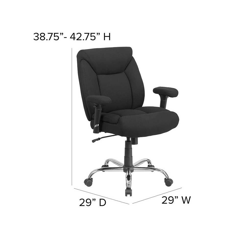Big & Tall 400 lb. Rated Black Fabric Deep Tufted Swivel Ergonomic Task Office Chair with Adjustable Arms