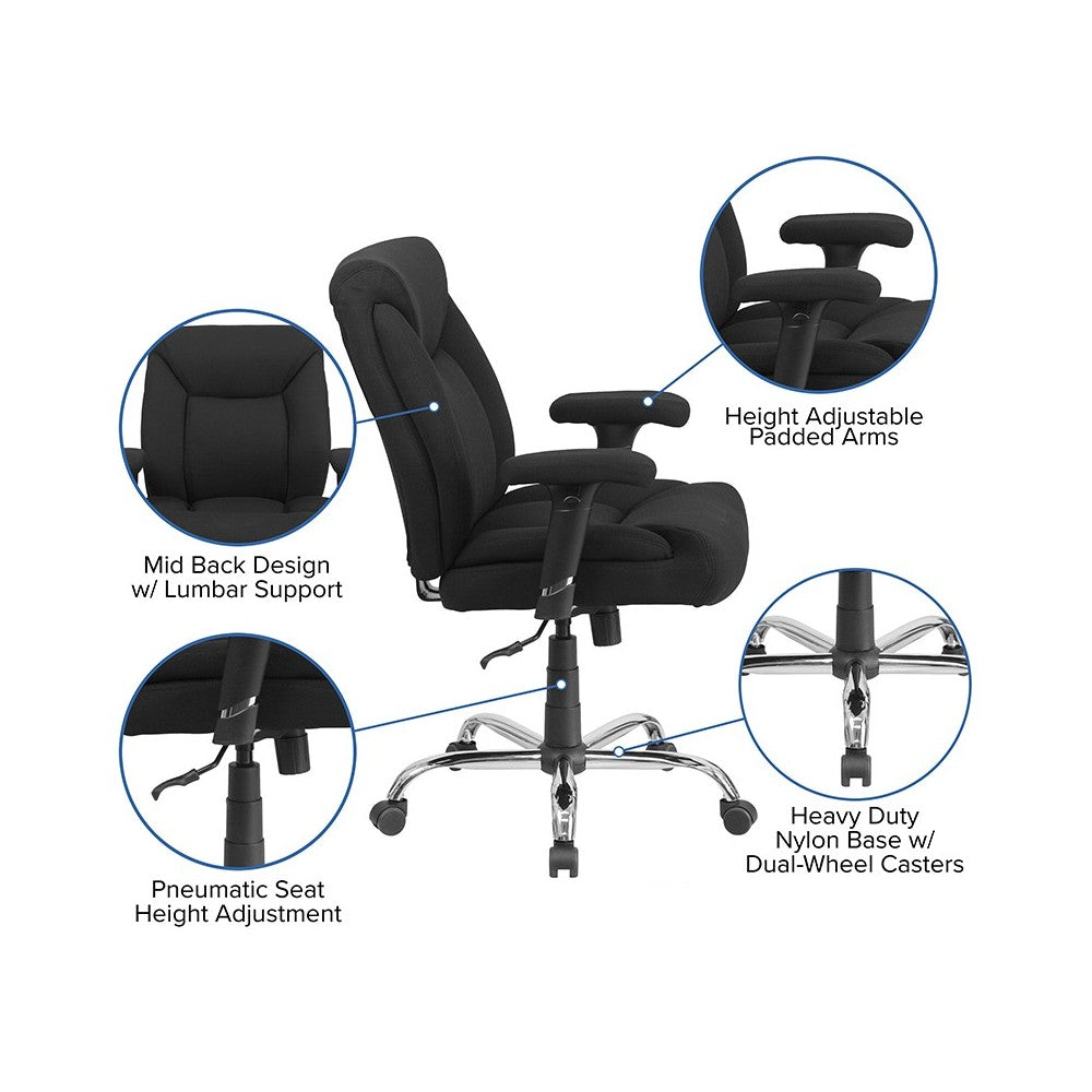 Big & Tall 400 lb. Rated Black Fabric Deep Tufted Swivel Ergonomic Task Office Chair with Adjustable Arms