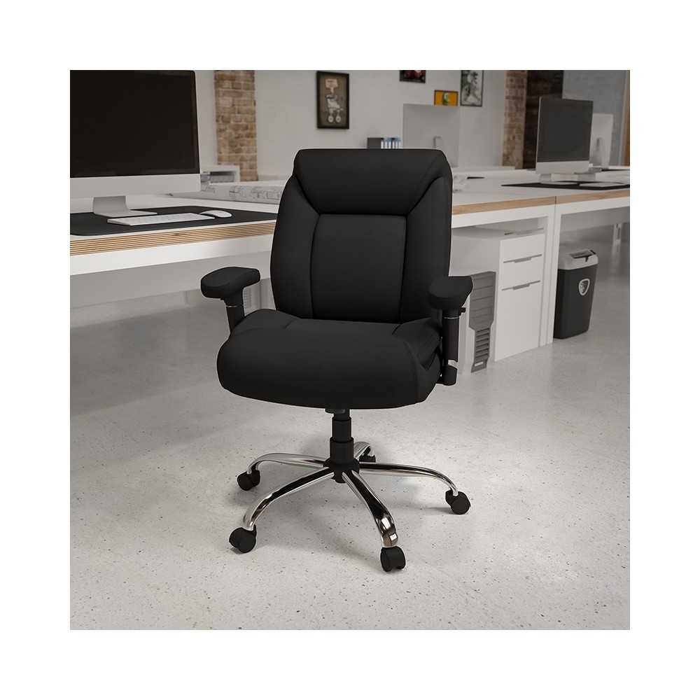 Big & Tall 400 lb. Rated Black Fabric Deep Tufted Swivel Ergonomic Task Office Chair with Adjustable Arms