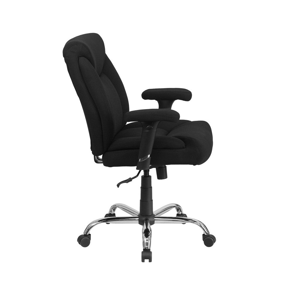 Big & Tall 400 lb. Rated Black Fabric Deep Tufted Swivel Ergonomic Task Office Chair with Adjustable Arms