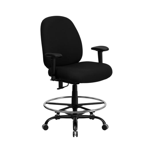 Big & Tall 400 lb. Rated Black Fabric Ergonomic Drafting Chair with Adjustable Back Height and Arms