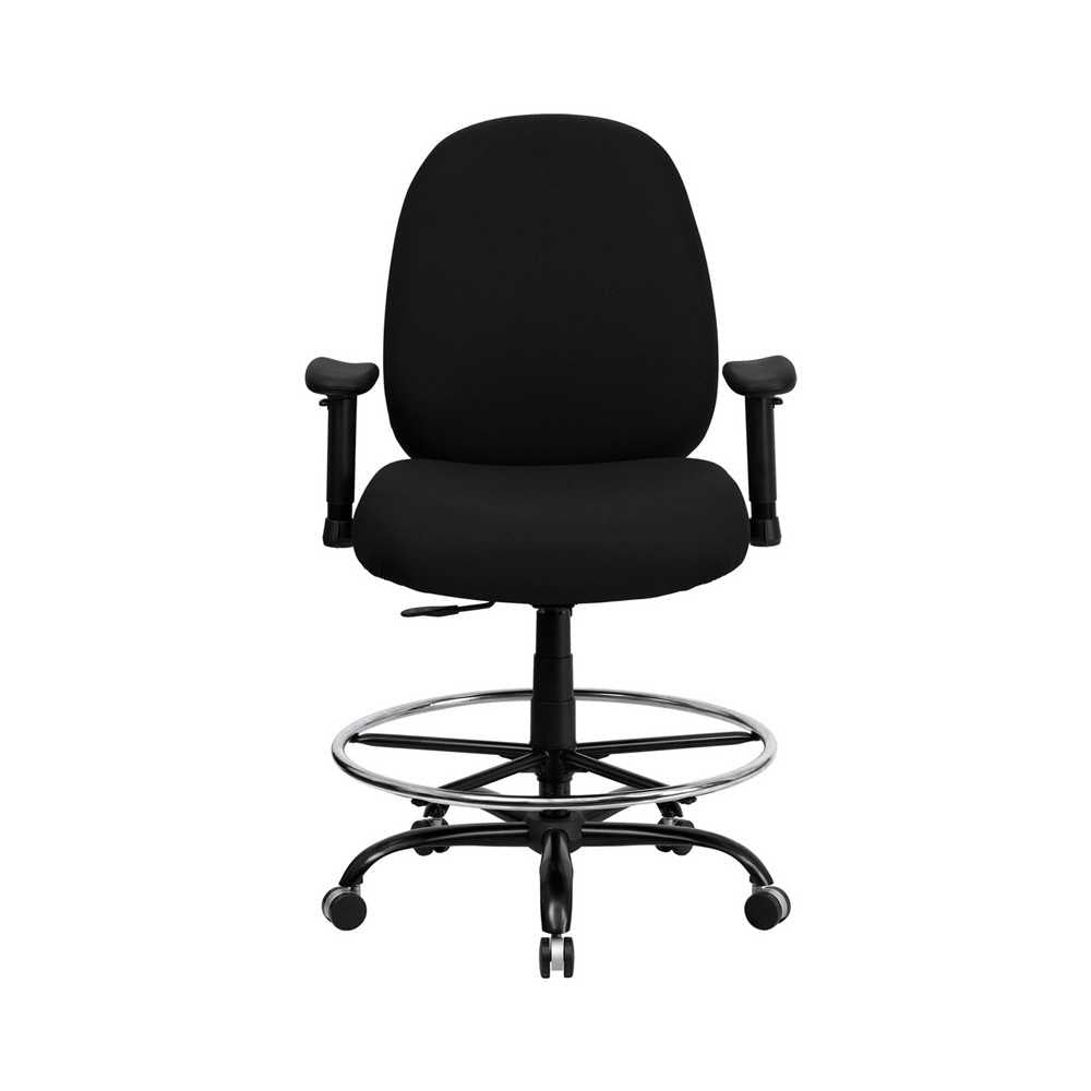 Big & Tall 400 lb. Rated Black Fabric Ergonomic Drafting Chair with Adjustable Back Height and Arms