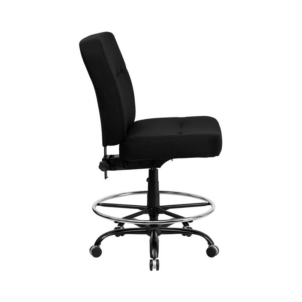Big & Tall 400 lb. Rated Black Fabric Ergonomic Drafting Chair with Rectangular Back