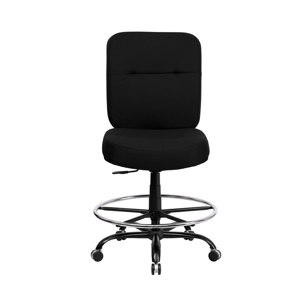 Big & Tall 400 lb. Rated Black Fabric Ergonomic Drafting Chair with Rectangular Back