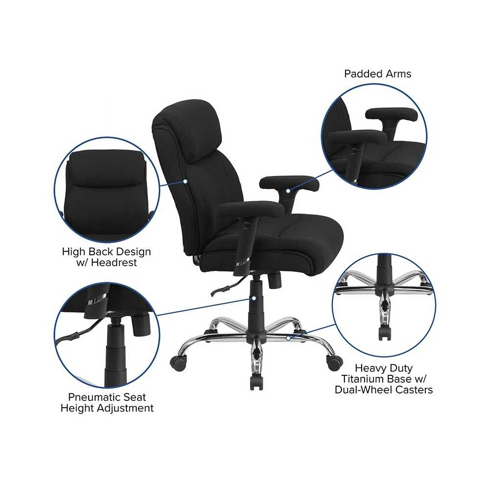 Big & Tall 400 lb. Rated Black Fabric Ergonomic Task Office Chair with Line Stitching and Adjustable Arms