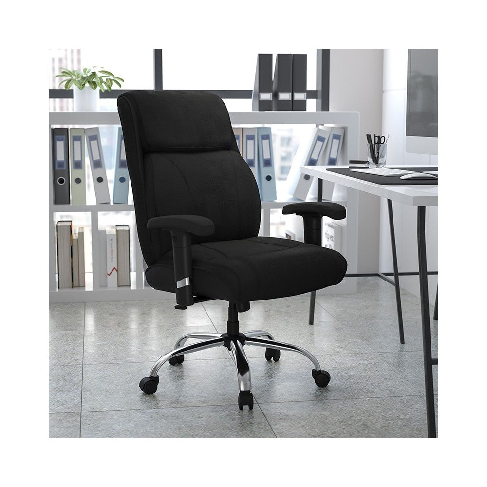 Big & Tall 400 lb. Rated Black Fabric Ergonomic Task Office Chair with Line Stitching and Adjustable Arms