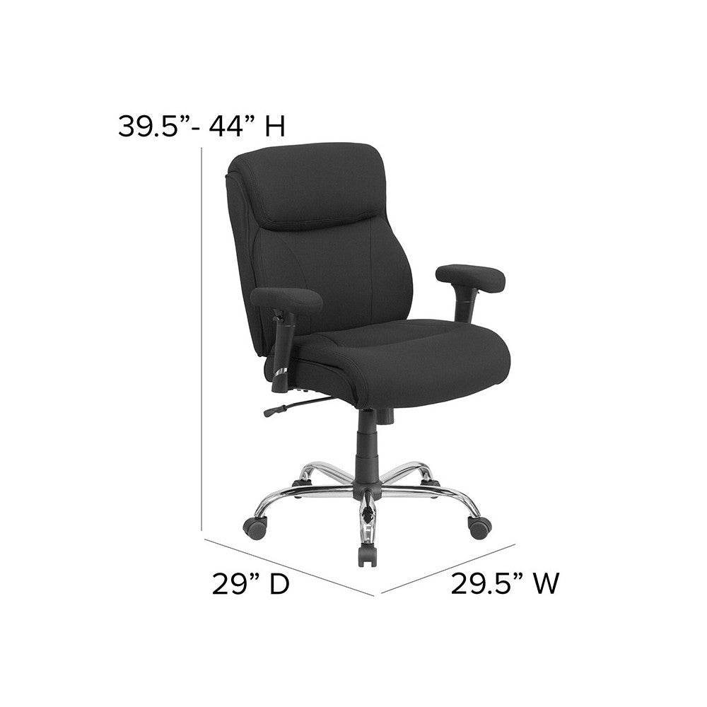 Big & Tall 400 lb. Rated Black Fabric Ergonomic Task Office Chair with Line Stitching and Adjustable Arms
