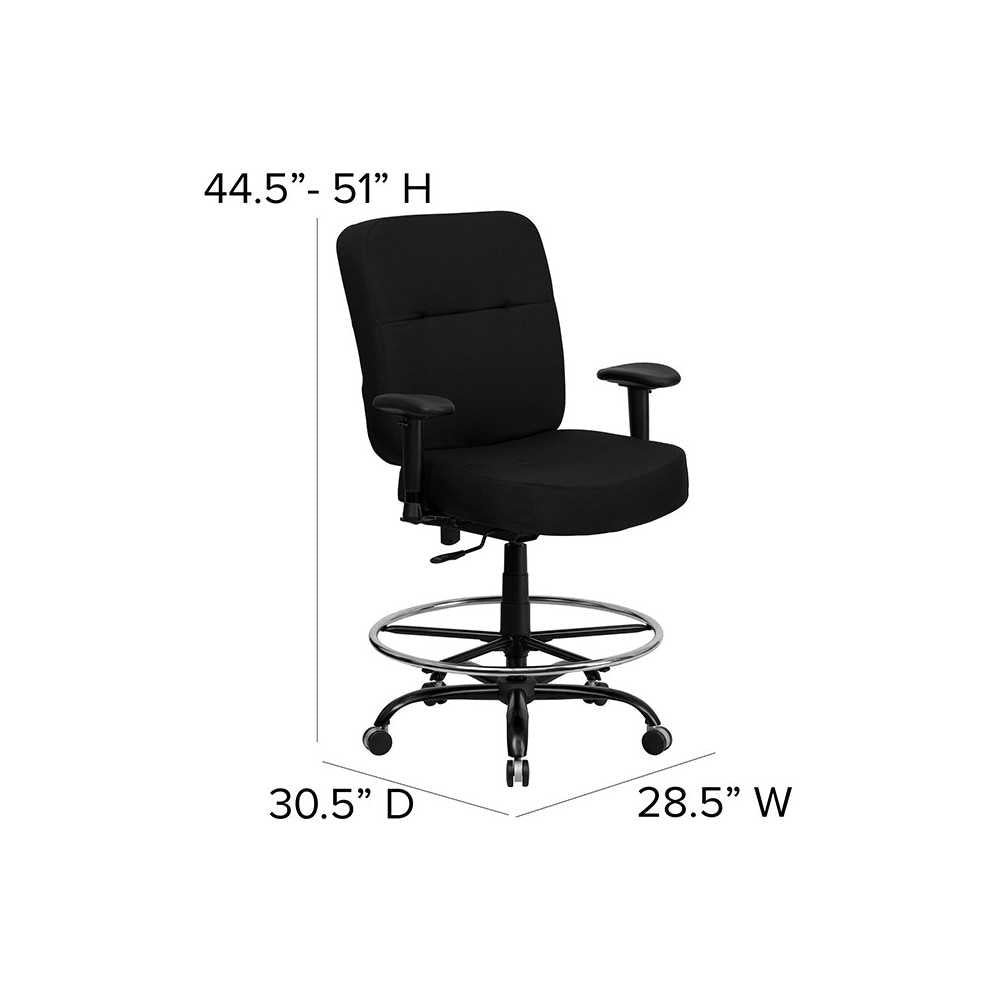 Big & Tall 400 lb. Rated Black Fabric Rectangular Back Ergonomic Draft Chair with Adjustable Arms