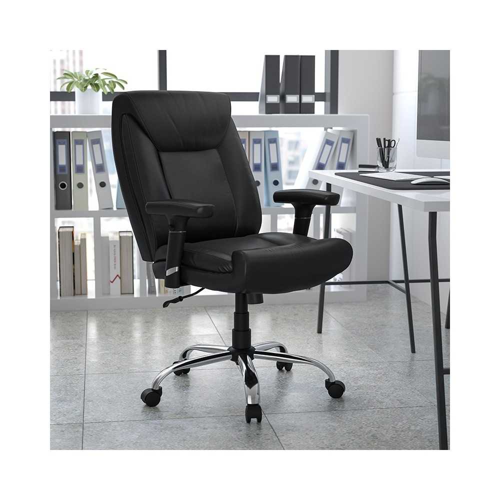 Big & Tall 400 lb. Rated Black LeatherSoft Deep Tufted Ergonomic Task Office Chair with Adjustable Arms
