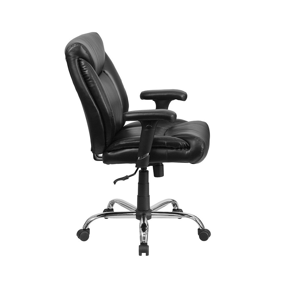 Big & Tall 400 lb. Rated Black LeatherSoft Deep Tufted Ergonomic Task Office Chair with Adjustable Arms