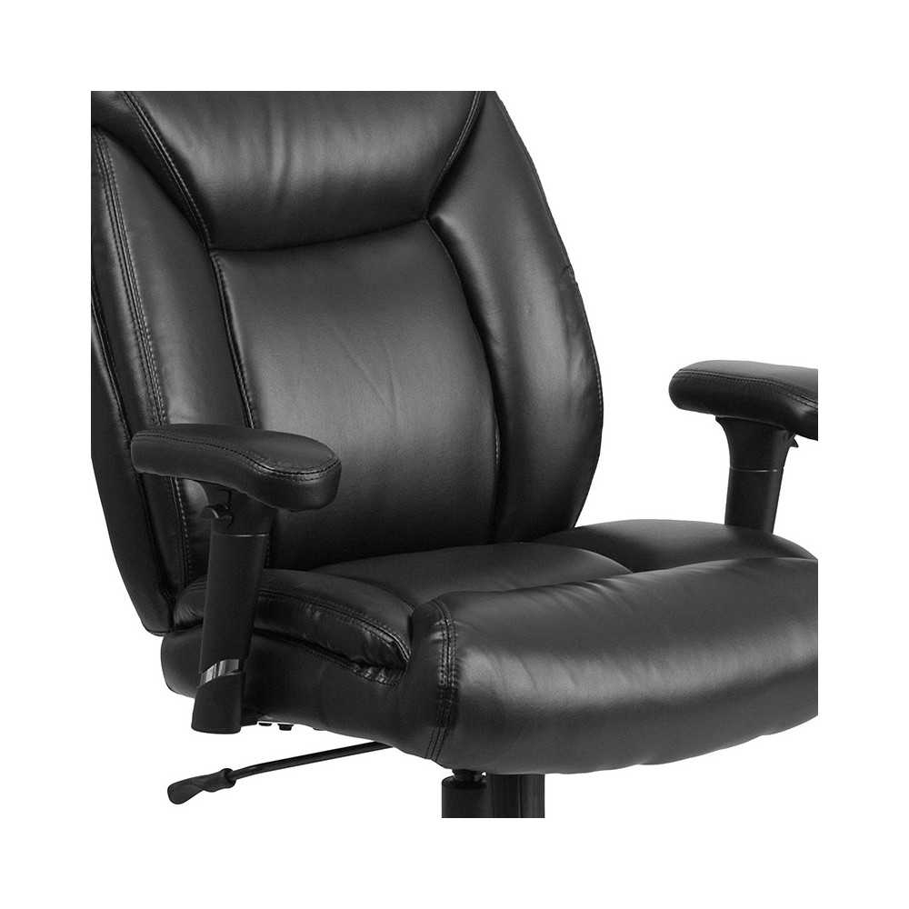 Big & Tall 400 lb. Rated Black LeatherSoft Deep Tufted Ergonomic Task Office Chair with Adjustable Arms