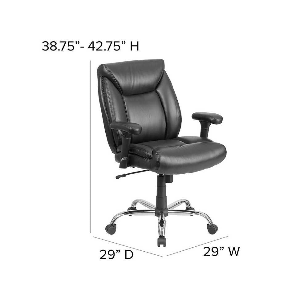 Big & Tall 400 lb. Rated Black LeatherSoft Deep Tufted Ergonomic Task Office Chair with Adjustable Arms
