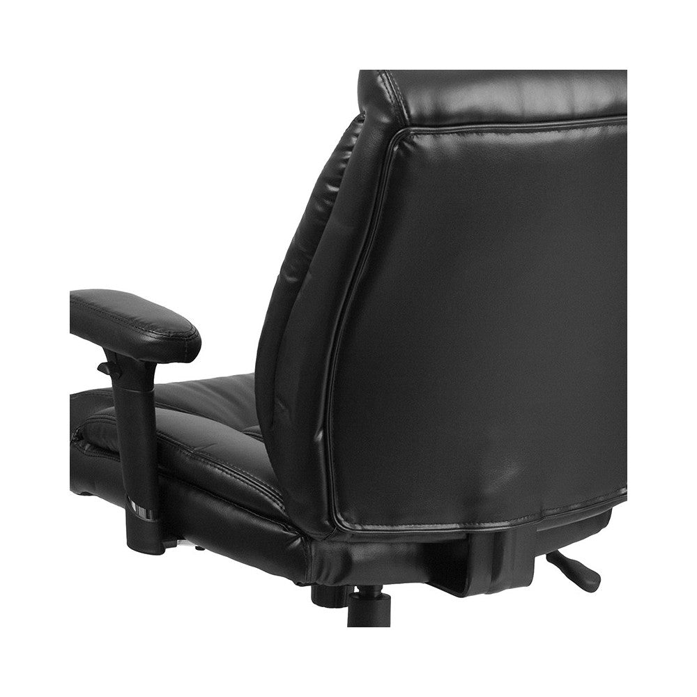 Big & Tall 400 lb. Rated Black LeatherSoft Deep Tufted Ergonomic Task Office Chair with Adjustable Arms