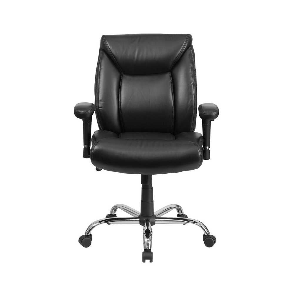 Big & Tall 400 lb. Rated Black LeatherSoft Deep Tufted Ergonomic Task Office Chair with Adjustable Arms