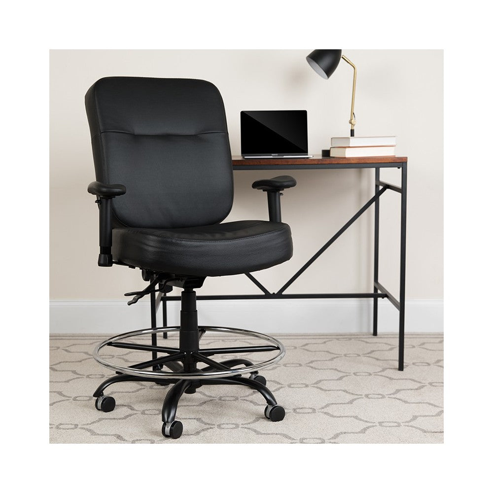 Big & Tall 400 lb. Rated Black LeatherSoft Ergonomic Drafting Chair with Adjustable Arms