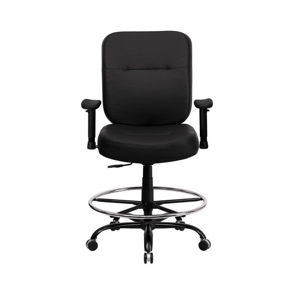 Big & Tall 400 lb. Rated Black LeatherSoft Ergonomic Drafting Chair with Adjustable Arms