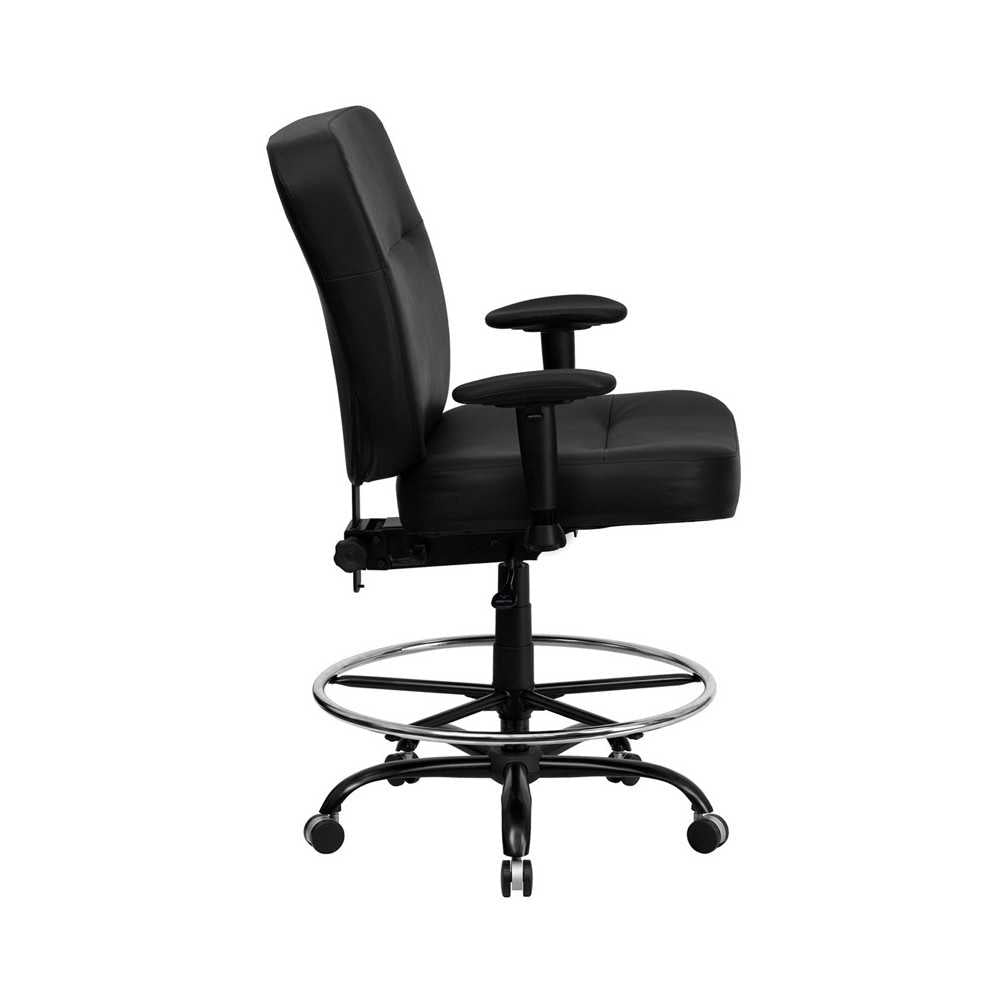 Big & Tall 400 lb. Rated Black LeatherSoft Ergonomic Drafting Chair with Adjustable Arms