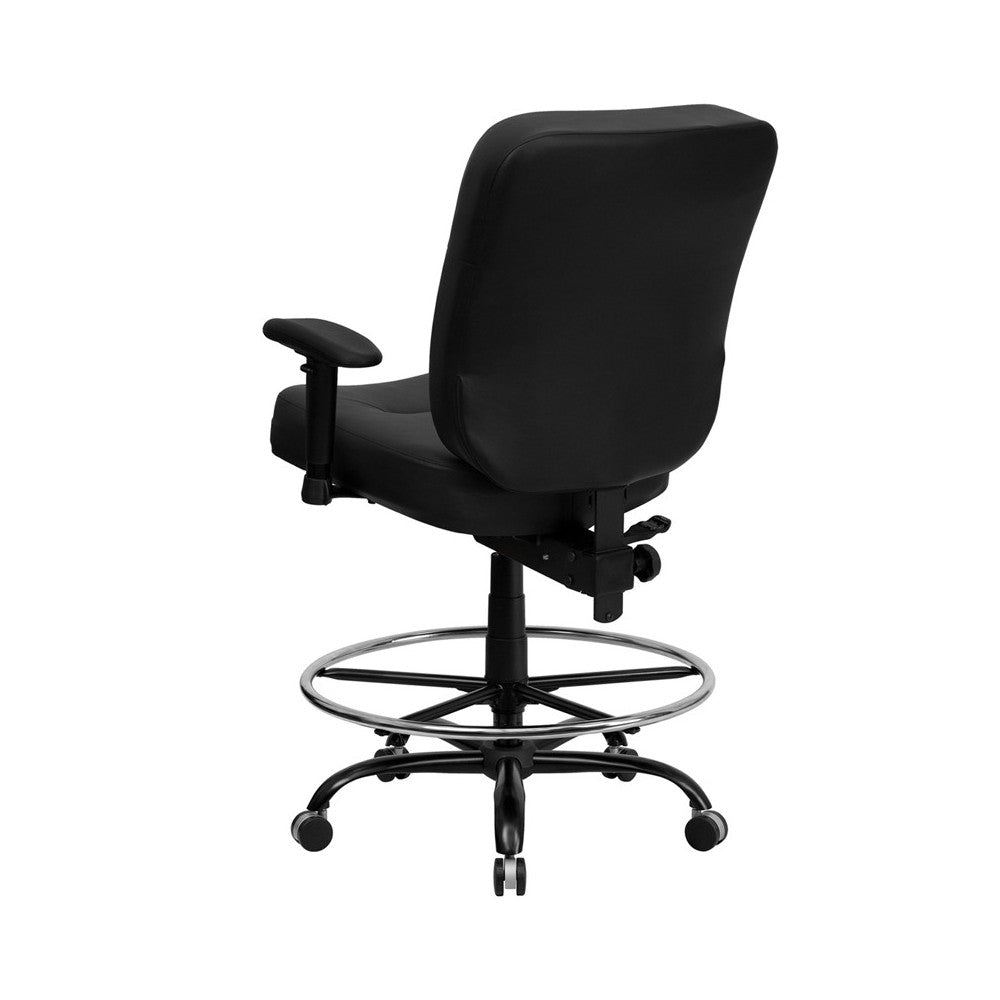 Big & Tall 400 lb. Rated Black LeatherSoft Ergonomic Drafting Chair with Adjustable Arms