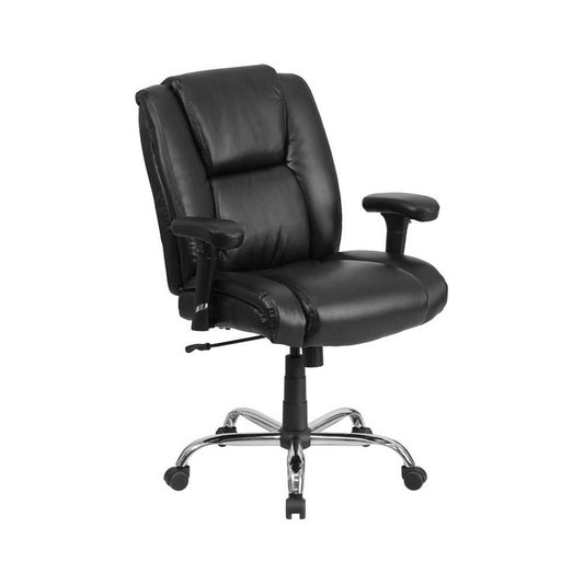 Big & Tall 400 lb. Rated Black LeatherSoft Ergonomic Task Office Chair with Chrome Base and Adjustable Arms