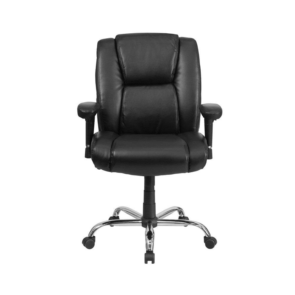 Big & Tall 400 lb. Rated Black LeatherSoft Ergonomic Task Office Chair with Chrome Base and Adjustable Arms