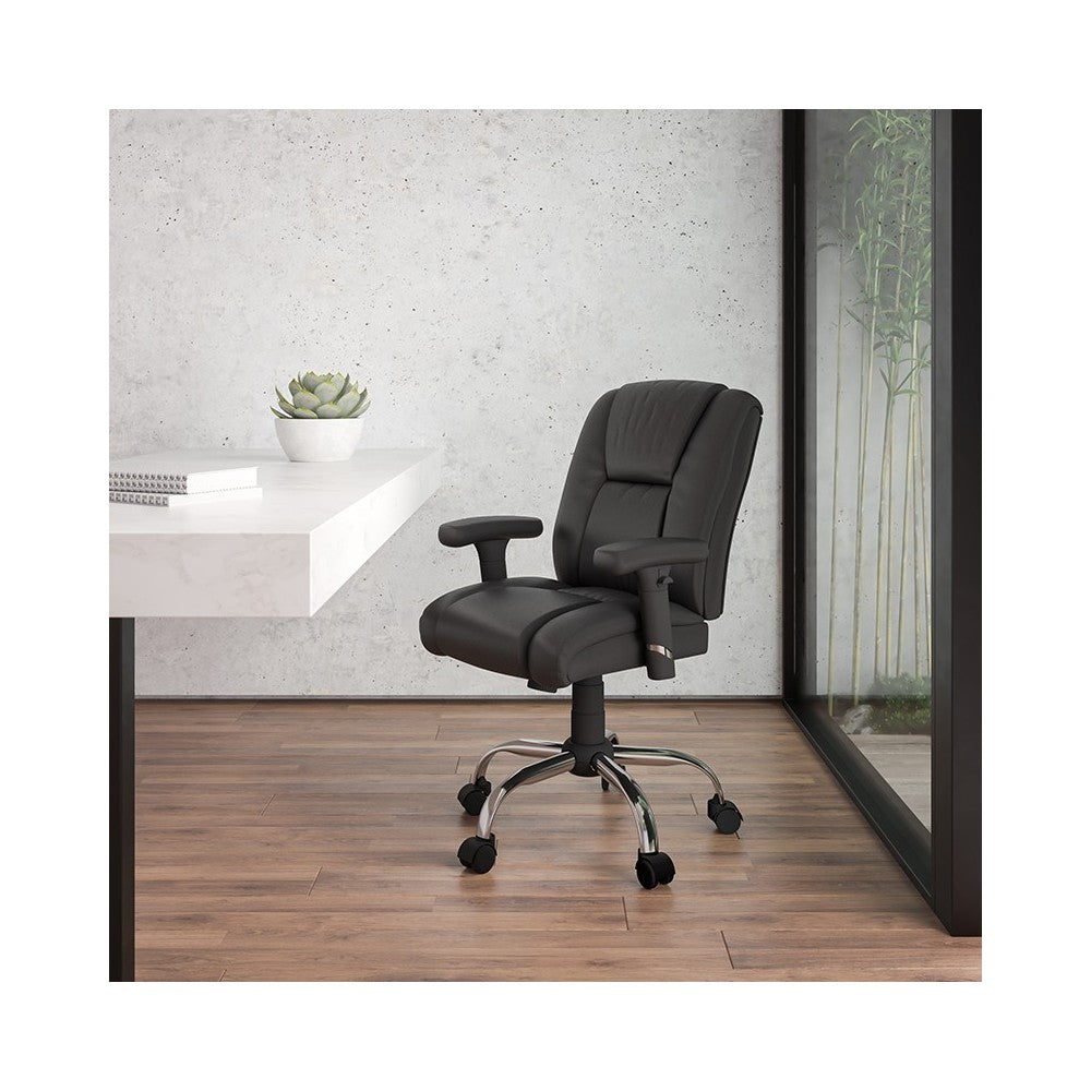 Big & Tall 400 lb. Rated Black LeatherSoft Ergonomic Task Office Chair with Chrome Base and Adjustable Arms