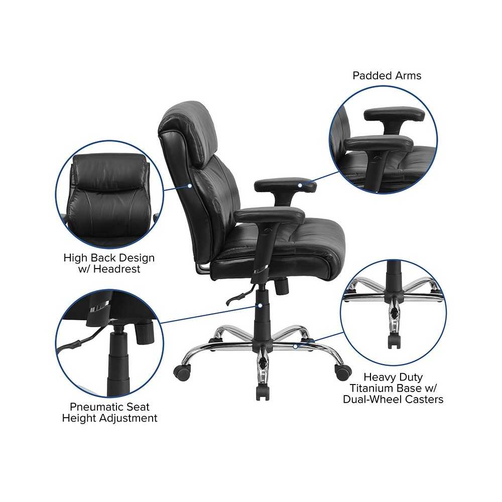 Big & Tall 400 lb. Rated Black LeatherSoft Ergonomic Task Office Chair with Clean Line Stitching and Arms