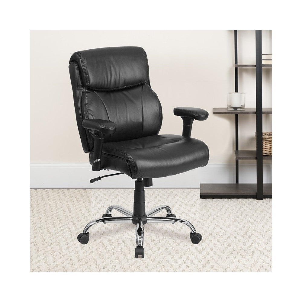 Big & Tall 400 lb. Rated Black LeatherSoft Ergonomic Task Office Chair with Clean Line Stitching and Arms
