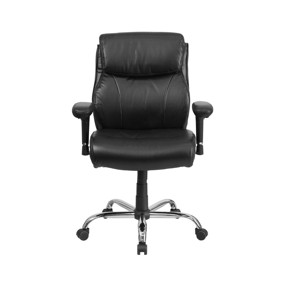 Big & Tall 400 lb. Rated Black LeatherSoft Ergonomic Task Office Chair with Clean Line Stitching and Arms