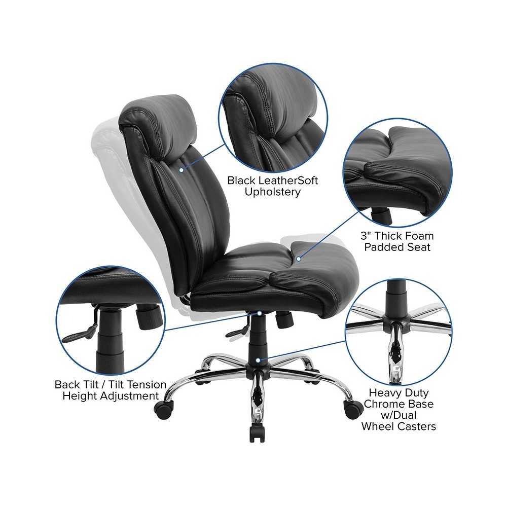 Big & Tall 400 lb. Rated Black LeatherSoft Executive Ergonomic Office Chair with Full Headrest