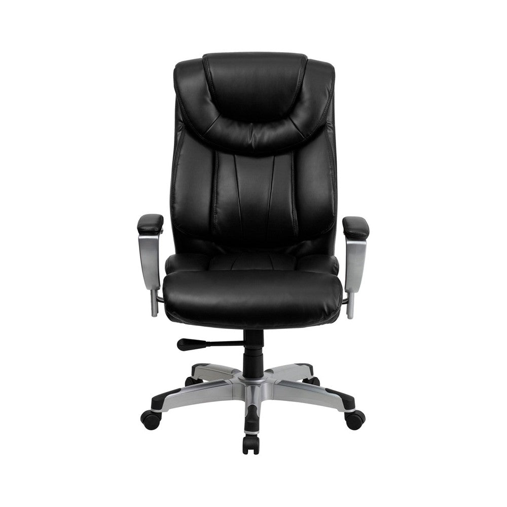 Big & Tall 400 lb. Rated Black LeatherSoft Executive Ergonomic Office Chair with Silver Adjustable Arms