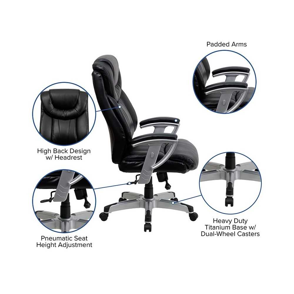 Big & Tall 400 lb. Rated Black LeatherSoft Executive Ergonomic Office Chair with Silver Adjustable Arms
