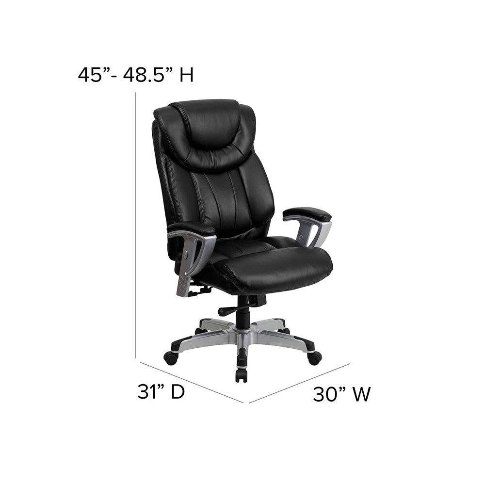 Big & Tall 400 lb. Rated Black LeatherSoft Executive Ergonomic Office Chair with Silver Adjustable Arms