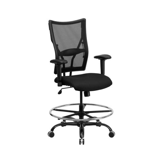 Big & Tall 400 lb. Rated Black Mesh Ergonomic Drafting Chair with Adjustable Arms